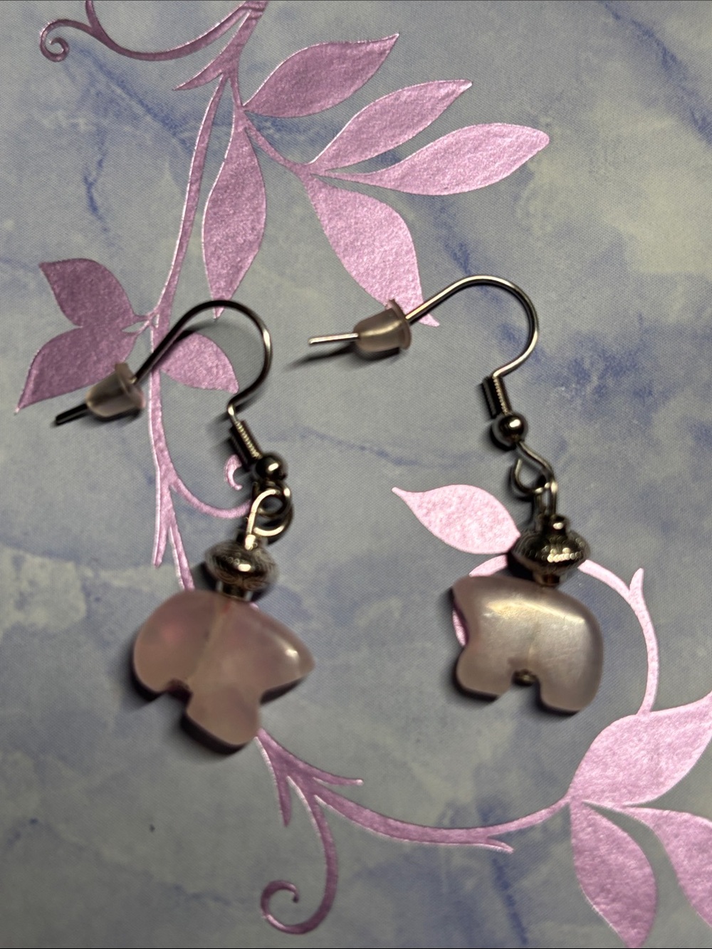 Vintage Sterling Silver & Rose Quartz Southwestern Zuni bear totem Earrings